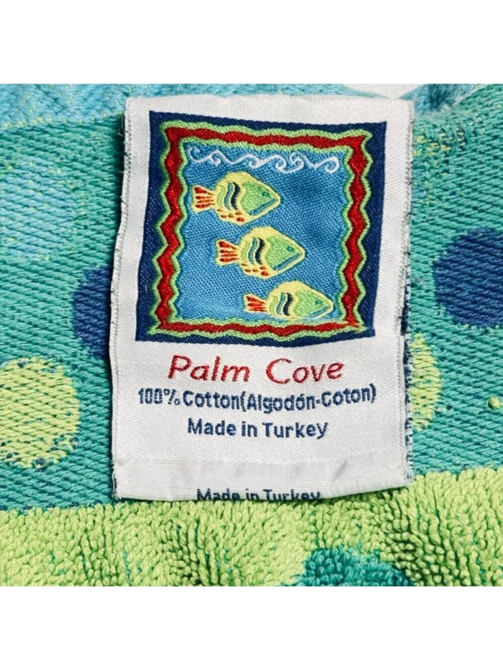 Vintage Palm Cove Beach Bath Towel 33 X 64 Sea Stars Cotton Pastel Green Blue